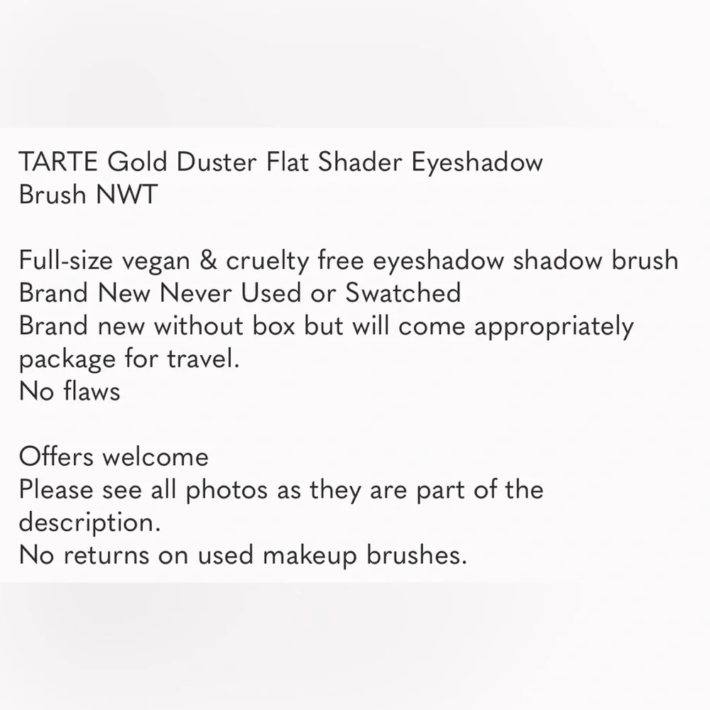 TARTE Gold Duster Flat Shader Eyeshadow Brush NWT